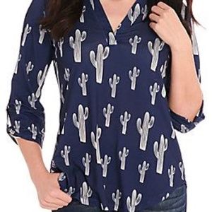 Cowgirl Hardware Cactus Navy Top Size Large, NWT